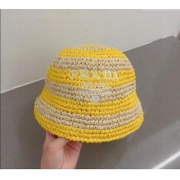 Good Quality Prada Crochet Straw Bucket Hat 0404 Yellow 2024