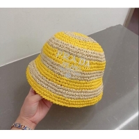 Good Quality Prada Crochet Straw Bucket Hat 0404 Yellow 2024