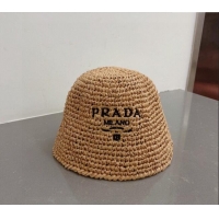 Well Crafted Prada Crochet Straw Bucket Hat 0404 Khaki 2024