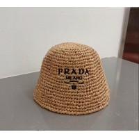 Well Crafted Prada Crochet Straw Bucket Hat 0404 Khaki 2024