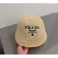 Fashion Luxury Prada Crochet Straw Bucket Hat 0404 Beige 2024