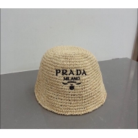 Fashion Luxury Prada Crochet Straw Bucket Hat 0404 Beige 2024