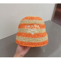 New Release Creation Prada Crochet Straw Bucket Hat 0404 Orange 2024