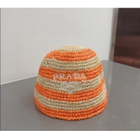 New Release Creation Prada Crochet Straw Bucket Hat 0404 Orange 2024