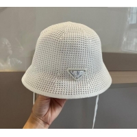 Luxury Classic Prada Knit Bucket Hat 0514 White 2024