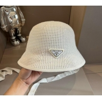 Luxury Classic Prada Knit Bucket Hat 0514 White 2024