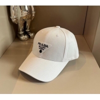 Good Quality Prada Canvas Baseball Hat 0514 White 2024