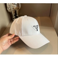 Good Quality Prada Canvas Baseball Hat 0514 White 2024