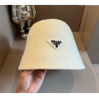 Top Quality Prada Knit Bucket Hat with Logo and Bow 1019015 White 2024