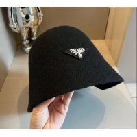 Most Popular Prada Knit Bucket Hat with Logo and Bow 1019015 Black 2024