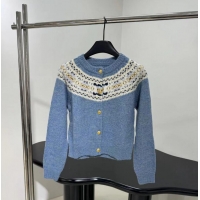 Discount Celine Cardigan In Triomphe Fair Isle Wool CE8945 Blue