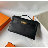 Well Crafted Hermes Mini Kelly Pochette Bag 22cm in Epsom Leather H022 Black/Gold 2024 (Full Handmade)