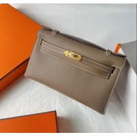 Luxurious Hermes Mini Kelly Pochette Bag 22cm in Epsom Leather H022 CK18 Etoupe/Gold 2024 (Full Handmade)