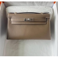 Grade Quality Hermes Mini Kelly Pochette Bag 22cm in Epsom Leather H022 CK18 Etoupe/Silver 2024 (Full Handmade)