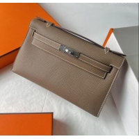 Grade Quality Hermes Mini Kelly Pochette Bag 22cm in Epsom Leather H022 CK18 Etoupe/Silver 2024 (Full Handmade)