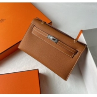 Inexpensive Hermes Mini Kelly Pochette Bag 22cm in Epsom Leather H022 Brown/Silver 2024 (Full Handmade)