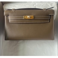 Grade Quality Hermes Mini Kelly Pochette Bag 22cm in Swift Leather H022 CK18 Etoupe/Gold 2024 (Full Handmade)