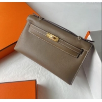 Grade Quality Hermes Mini Kelly Pochette Bag 22cm in Swift Leather H022 CK18 Etoupe/Gold 2024 (Full Handmade)