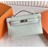 Best Price Hermes Mini Kelly Pochette Bag 22cm in Swift Leather H022 OS Bubble Green/Silver 2024 (Full Handmade)