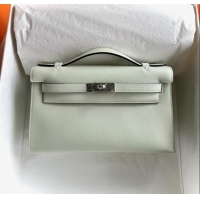 Best Price Hermes Mini Kelly Pochette Bag 22cm in Swift Leather H022 OS Bubble Green/Silver 2024 (Full Handmade)