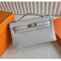 Stylish Discount Hermes Mini Kelly Pochette Bag 22cm in Swift Leather H022 CK80 Pearl Gray/Gold 2024 (Full Handmade)