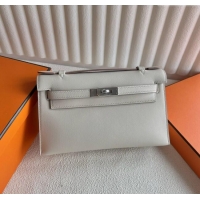 New Release Creation Hermes Mini Kelly Pochette Bag 22cm in Swift Leather H022 CK10 Milk Shake White/Silver 2024 (Full H