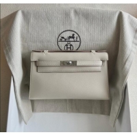 New Release Creation Hermes Mini Kelly Pochette Bag 22cm in Swift Leather H022 CK10 Milk Shake White/Silver 2024 (Full H