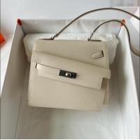 Top Grade Hermes Limited Edition Kelly en Desordre Mini 20 Bag in Epsom Leather K20 CK10 Milk Shake White/Silver 2024 (H