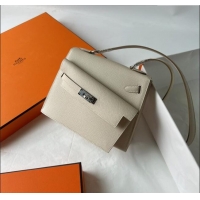 Top Grade Hermes Limited Edition Kelly en Desordre Mini 20 Bag in Epsom Leather K20 CK10 Milk Shake White/Silver 2024 (H