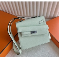 Pretty Style Hermes Limited Edition Kelly en Desordre Mini 20 Bag in Epsom Leather K20 CK10 OS Bubble Green/Silver 2024 