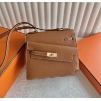 Market Sells Hermes Limited Edition Kelly en Desordre Mini 20 Bag in Epsom Leather K20 Brown/Gold 2024 (Half Handmade)