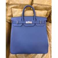 Famous Brand Hermes Hac Birkin 40 Bag in Togo Leather H40 Blue/Silver 2024 (Half Handmade)