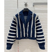 Pretty Style Chanel Coco Denim Jacket with Flouncing 1025 Blue 2024