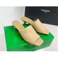 Popular Style Bottega Veneta Knot Slide Sandals 4.5cm in Intreccio Leather Beige 430151