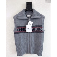 Top Design Dior Logo Knit Vest with Zip 1025 Grey 2024