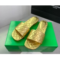 Classic Hot Bottega Veneta Amy Flat Slide Sandals in Lambskin Gold 430163