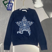 Top Design Dior Star Embroidered Sweater 1025 Navy Blue 2024