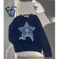 Top Design Dior Star Embroidered Sweater 1025 Navy Blue 2024