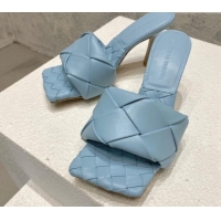 Perfect Bottega Veneta Lido Heel Slide Sandals 9.5cm in Intrecciato Leather light Blue 430188