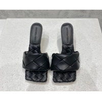 Unique Style Bottega Veneta Lido Heel Slide Sandals 9.5cm in Intrecciato Leather Black 430190 