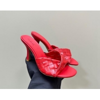 Luxury Discount Bottega Veneta Blink Heel Slide Sandals 9.5cm in Intrecciato Leather Red 629038