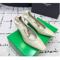 Good Product Bottega Veneta Sharp Chain Pumps 6cm in Shiny Crinkled leather Sea Salt White 719066