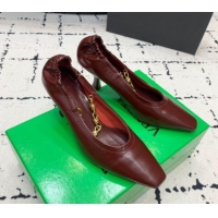 Luxurious Bottega Veneta Sharp Chain Pumps 6cm in Shiny Crinkled leather Dark Burgundy 0719068