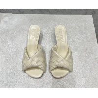 Good Quality Bottega Veneta Blink Heel Slide Sandals 4.5cm in Intrecciato Leather Sea Salt White 719071