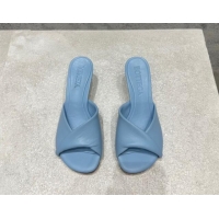 Stylish Bottega Veneta Blink Heel Slide Sandals 4.5cm in Shiny Lambskin Light Blue 719075