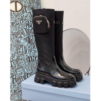 Spot Bulk Prada Brushed Leather and Nylon High Boots with Pocket P102904 Black 2024