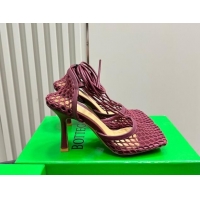 Affordable Price Bottega Veneta Stretch Lace-Up Sandals 9cm in Mesh and Leather Burgundy 903034