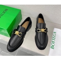 Super Quality Bottega Veneta Astaire Loafers in Calfskin with Metal-Tone Knot Black 0903040