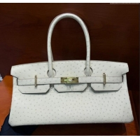 Trendy Design Hermes Shoulder Birkin 42 JPG Bag in Ostrich Leather H042 Milk Shake White/Silver 2024 (Full Handmade)