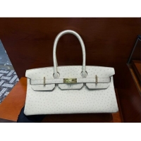 Trendy Design Hermes Shoulder Birkin 42 JPG Bag in Ostrich Leather H042 Milk Shake White/Silver 2024 (Full Handmade)